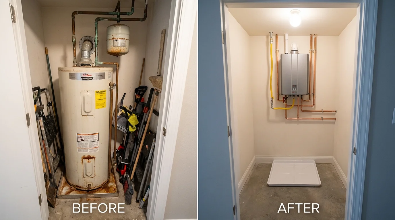 Tank water heater versus wall-mounted tankless unit comparison for Bainbridge, OH homeowners
